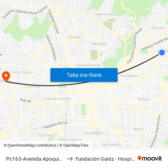 Pc163-Avenida Apoquindo / Esq. La Capitanía to Fundación Gantz - Hospital Del Niño Con Fisura map