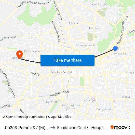 Pc203-Parada 3 / (M) Pedro De Valdivia to Fundación Gantz - Hospital Del Niño Con Fisura map