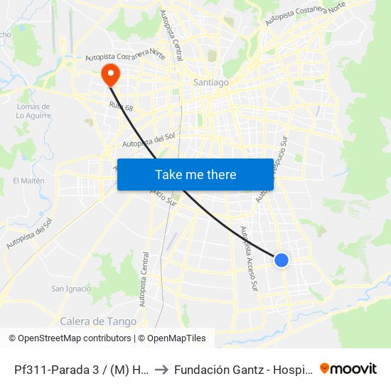 Pf311-Parada 3 / (M) Hospital Sótero Del Río to Fundación Gantz - Hospital Del Niño Con Fisura map