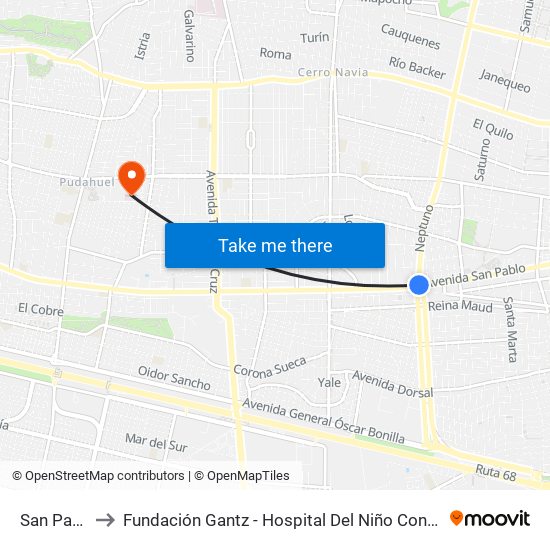 San Pablo to Fundación Gantz - Hospital Del Niño Con Fisura map