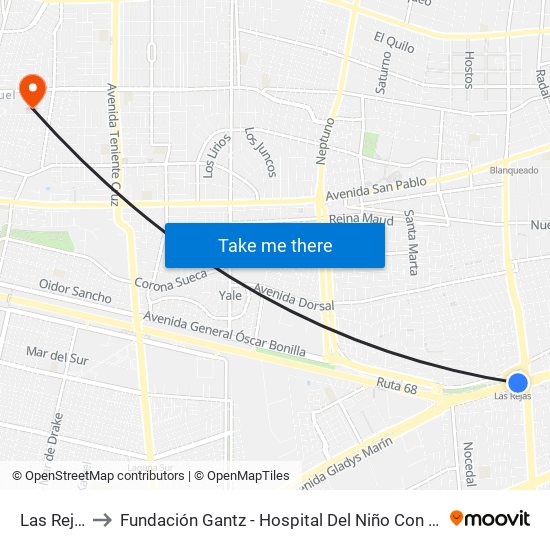 Las Rejas to Fundación Gantz - Hospital Del Niño Con Fisura map