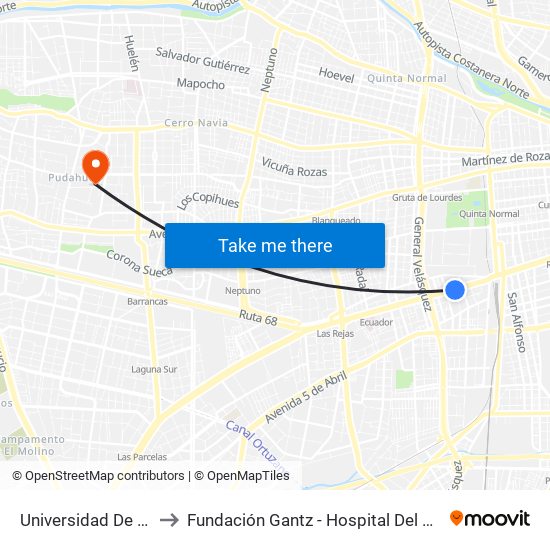 Universidad De Santiago to Fundación Gantz - Hospital Del Niño Con Fisura map