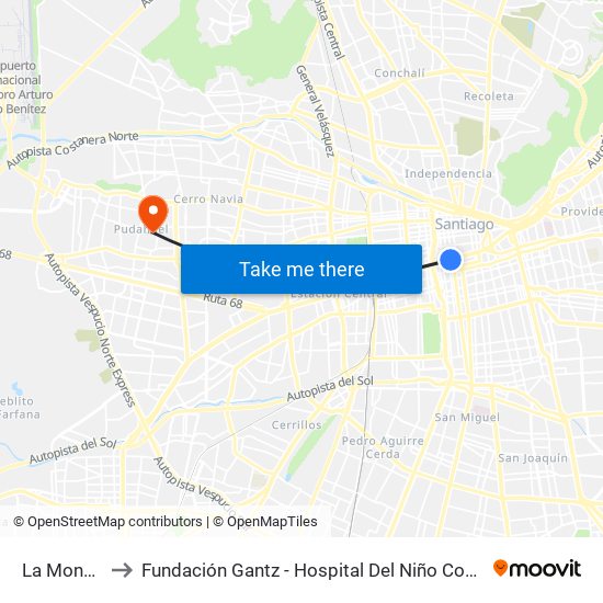 La Moneda to Fundación Gantz - Hospital Del Niño Con Fisura map