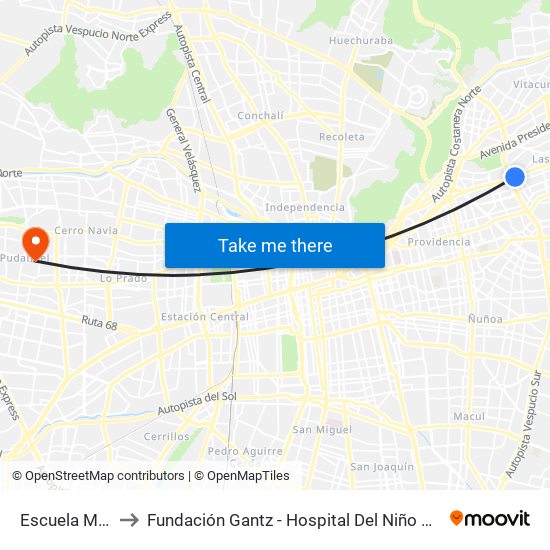 Escuela Militar to Fundación Gantz - Hospital Del Niño Con Fisura map