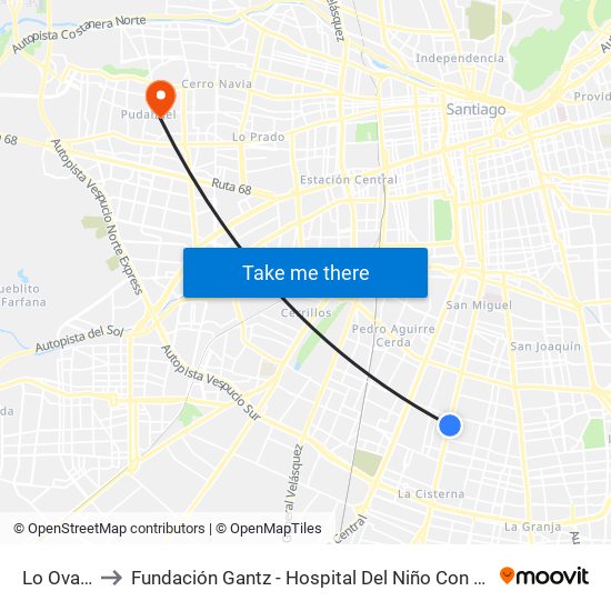 Lo Ovalle to Fundación Gantz - Hospital Del Niño Con Fisura map