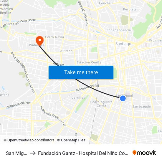 San Miguel to Fundación Gantz - Hospital Del Niño Con Fisura map