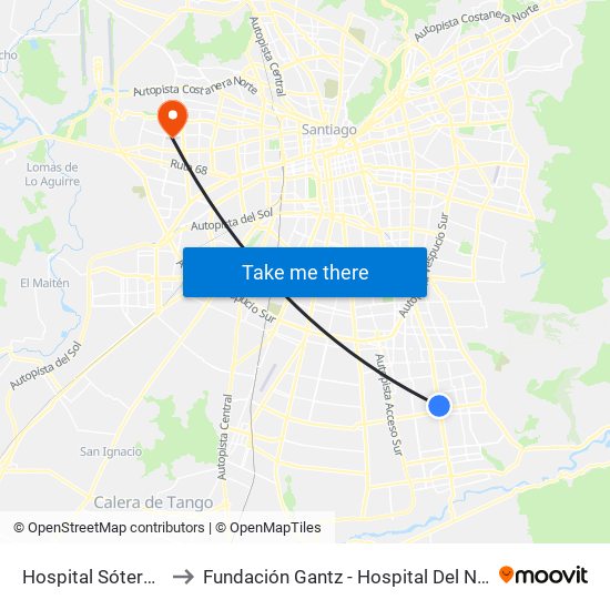 Hospital Sótero Del Río to Fundación Gantz - Hospital Del Niño Con Fisura map