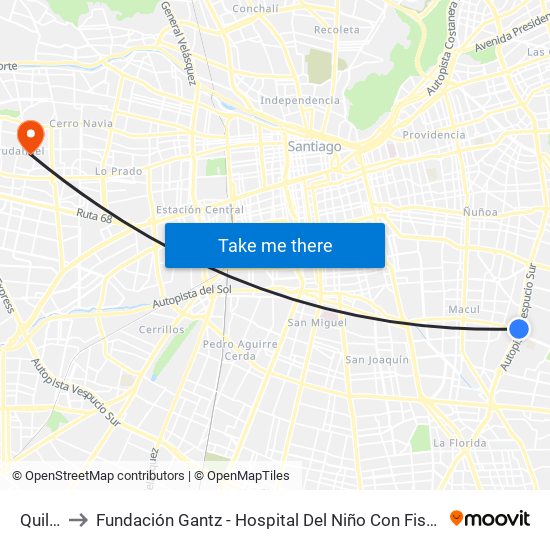 Quilín to Fundación Gantz - Hospital Del Niño Con Fisura map