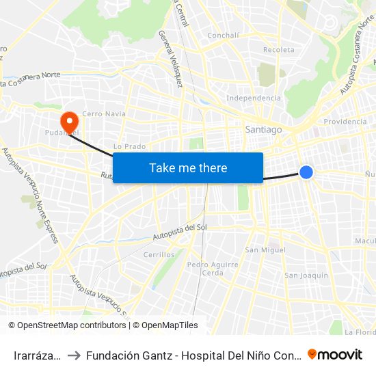 Irarrázaval to Fundación Gantz - Hospital Del Niño Con Fisura map