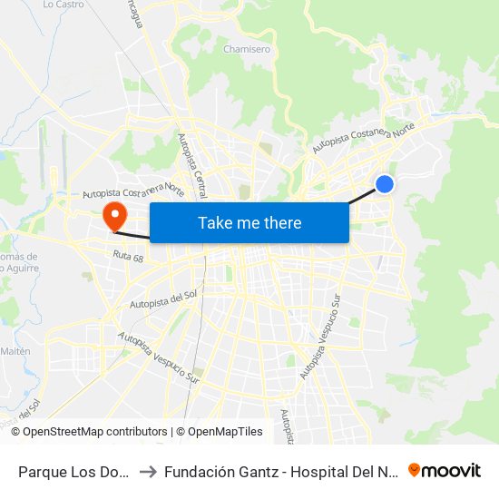 Parque Los Dominicos to Fundación Gantz - Hospital Del Niño Con Fisura map