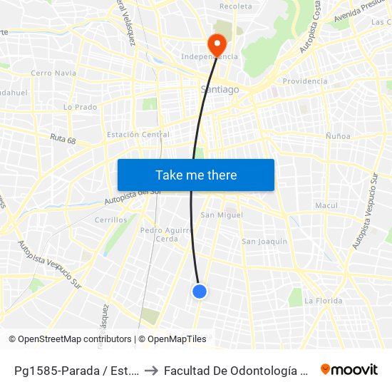 Pg1585-Parada / Est. Intermodal Lo Ovalle to Facultad De Odontología De La Universidad De Chile map