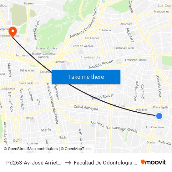 Pd263-Av. José Arrieta / Esq. Av. A. Vespucio to Facultad De Odontología De La Universidad De Chile map