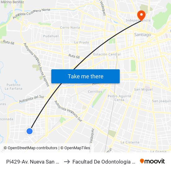 Pi429-Av. Nueva San Martín / Esq. El Olimpo to Facultad De Odontología De La Universidad De Chile map