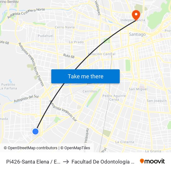 Pi426-Santa Elena / Esq. Nueva San Martín to Facultad De Odontología De La Universidad De Chile map