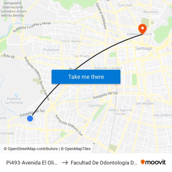 Pi493-Avenida El Olimpo / Esq. Asunción to Facultad De Odontología De La Universidad De Chile map