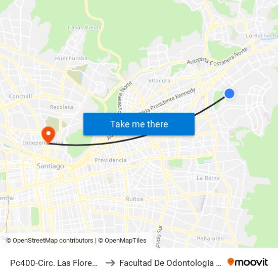 Pc400-Circ. Las Flores / Esq. Camino Mirasol to Facultad De Odontología De La Universidad De Chile map