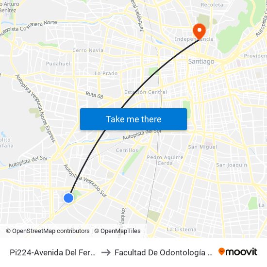 Pi224-Avenida Del Ferrocarril / Esq. 4 Álamos to Facultad De Odontología De La Universidad De Chile map