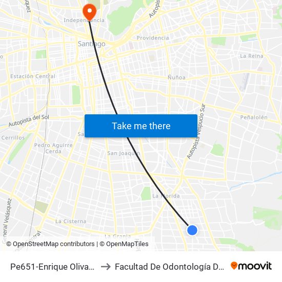 Pe651-Enrique Olivares / Esq. Colombia to Facultad De Odontología De La Universidad De Chile map