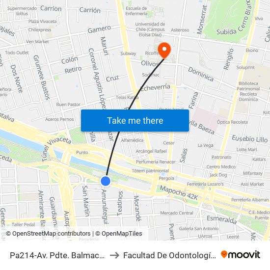 Pa214-Av. Pdte. Balmaceda / Esq. Hnos. Amunátegui to Facultad De Odontología De La Universidad De Chile map