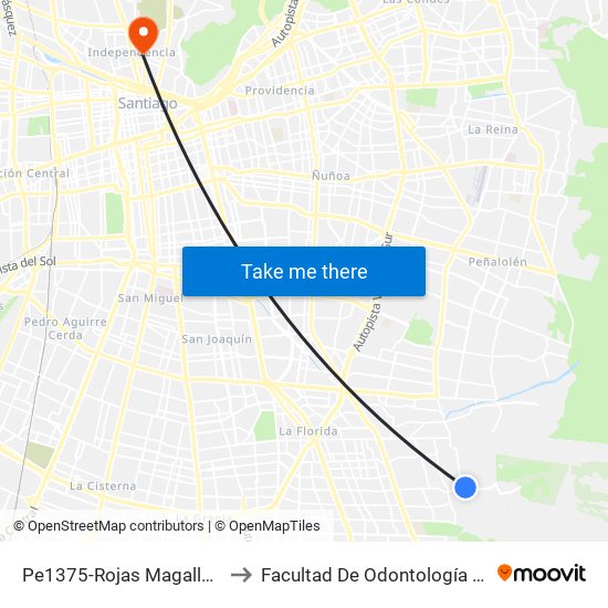 Pe1375-Rojas Magallanes / Esq. El Hualle Sur to Facultad De Odontología De La Universidad De Chile map