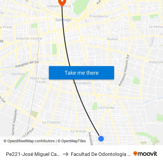 Pe221-José Miguel Carrera / Esq. Avenida Uno to Facultad De Odontología De La Universidad De Chile map