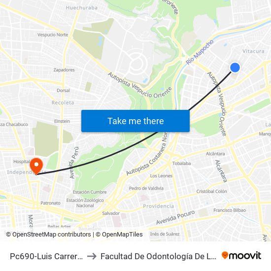 Pc690-Luis Carrera / Esq. Espoz to Facultad De Odontología De La Universidad De Chile map