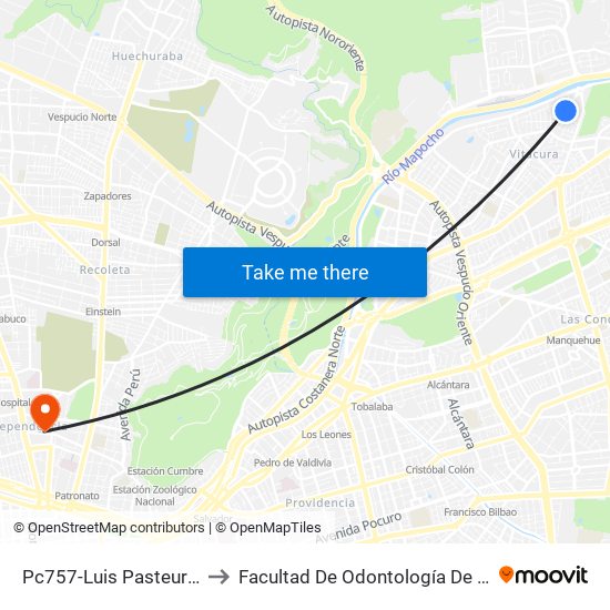 Pc757-Luis Pasteur / Esq. Guaranies to Facultad De Odontología De La Universidad De Chile map