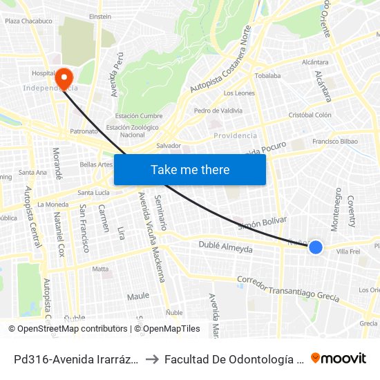Pd316-Avenida Irarrázaval / Esq. Pedro Torres to Facultad De Odontología De La Universidad De Chile map