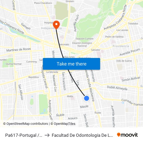 Pa617-Portugal / Esq. Victoria to Facultad De Odontología De La Universidad De Chile map