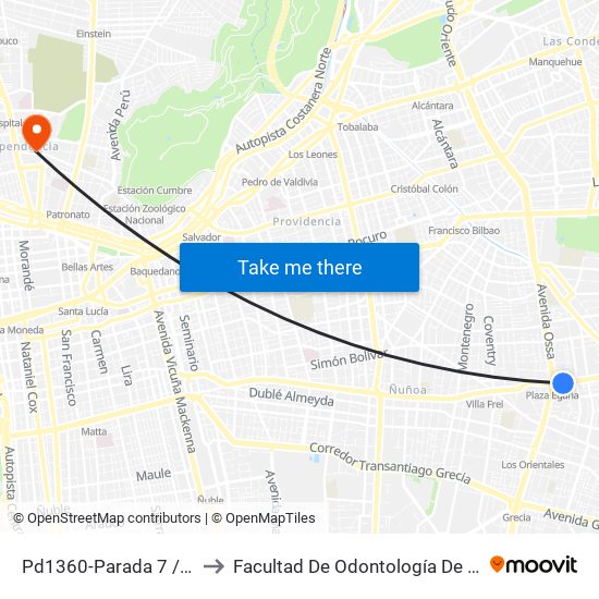 Pd1360-Parada 7 / (M) Plaza Egaña to Facultad De Odontología De La Universidad De Chile map