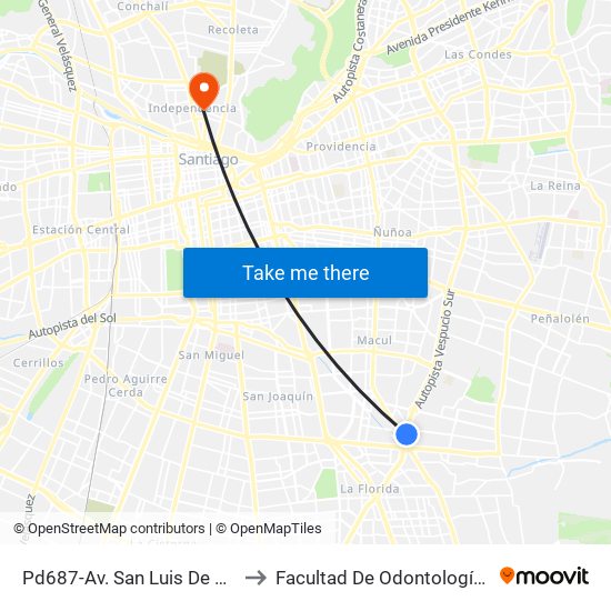 Pd687-Av. San Luis De Macul / Esq. Av. A. Vespucio to Facultad De Odontología De La Universidad De Chile map