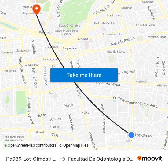 Pd939-Los Olmos / Esq. Avenida Macul to Facultad De Odontología De La Universidad De Chile map