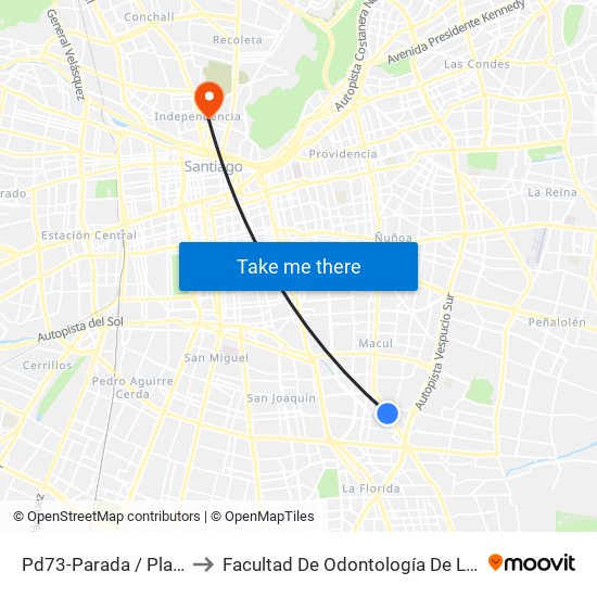 Pd73-Parada / Plaza Pinto Durán to Facultad De Odontología De La Universidad De Chile map