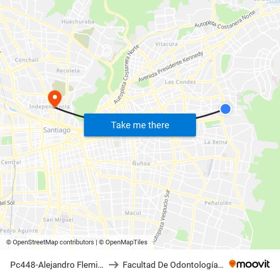 Pc448-Alejandro Fleming / Esq. Las Tres Marías to Facultad De Odontología De La Universidad De Chile map
