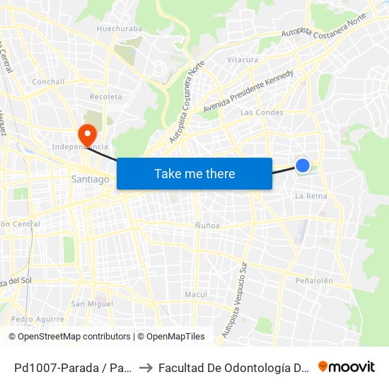 Pd1007-Parada / Parque Padre Hurtado to Facultad De Odontología De La Universidad De Chile map