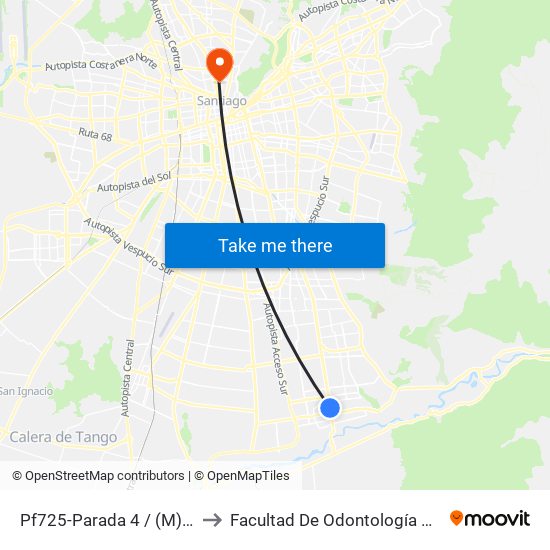 Pf725-Parada 4 / (M) Plaza De Puente Alto to Facultad De Odontología De La Universidad De Chile map