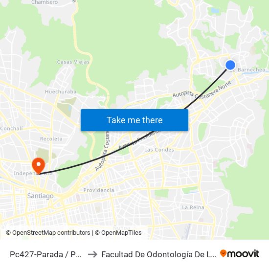 Pc427-Parada / Portal La Dehesa to Facultad De Odontología De La Universidad De Chile map