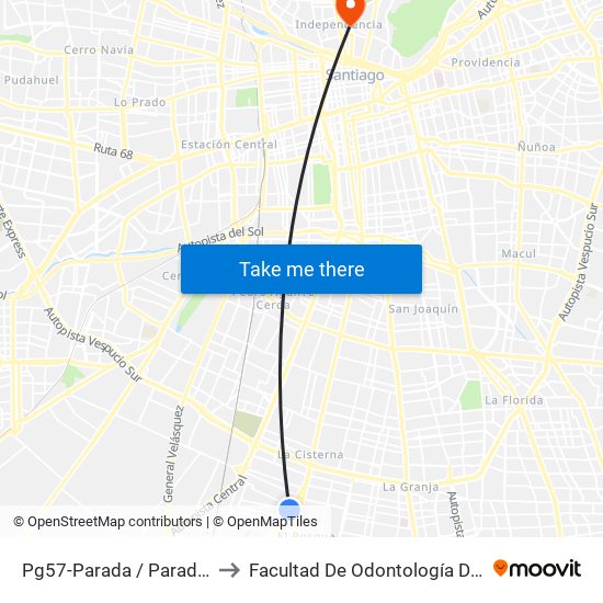 Pg57-Parada / Paradero 29 Gran Avenida to Facultad De Odontología De La Universidad De Chile map