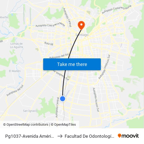 Pg1037-Avenida América / Esq. Avenida Lo Blanco to Facultad De Odontología De La Universidad De Chile map