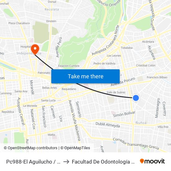 Pc988-El Aguilucho / Esq. Avenida Holanda to Facultad De Odontología De La Universidad De Chile map