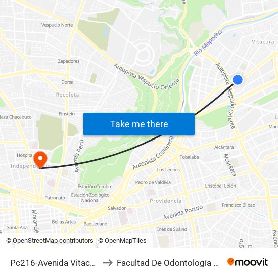 Pc216-Avenida Vitacura / Esq. Arturo Ureta to Facultad De Odontología De La Universidad De Chile map