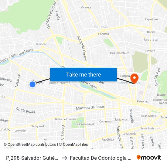 Pj298-Salvador Gutiérrez / Esq. Catamarca to Facultad De Odontología De La Universidad De Chile map