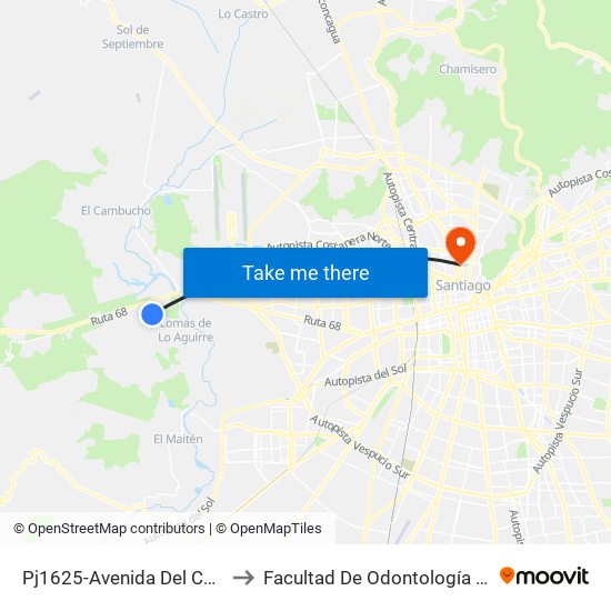 Pj1625-Avenida Del Canal / Esq. Las Torcazas to Facultad De Odontología De La Universidad De Chile map