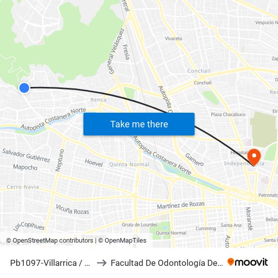 Pb1097-Villarrica / Esq. General Freire to Facultad De Odontología De La Universidad De Chile map