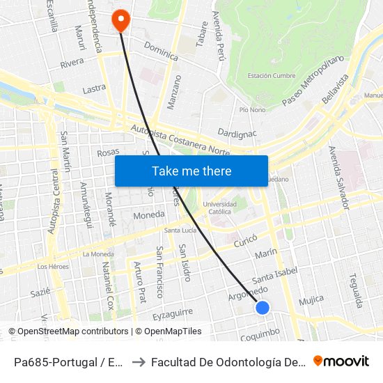 Pa685-Portugal / Esq. Av. 10 De Julio to Facultad De Odontología De La Universidad De Chile map