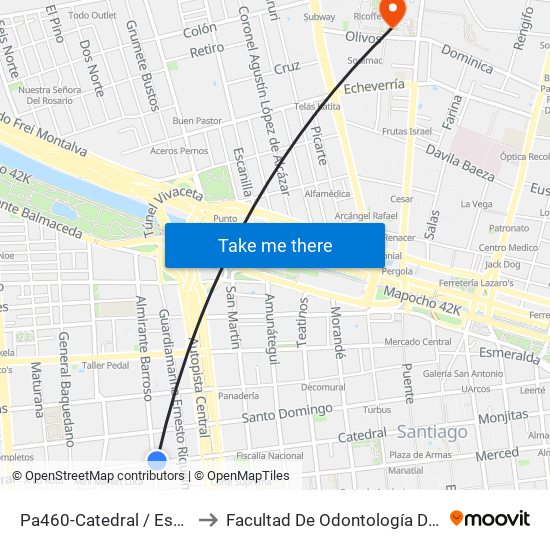 Pa460-Catedral / Esq. Almirante Barroso to Facultad De Odontología De La Universidad De Chile map