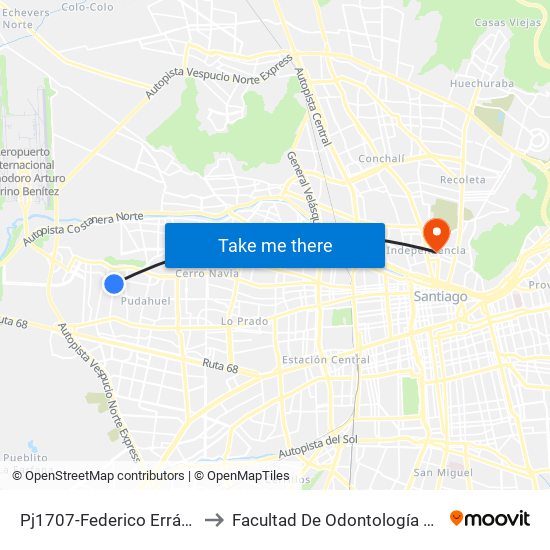 Pj1707-Federico Errázuriz / Esq. Forestales to Facultad De Odontología De La Universidad De Chile map