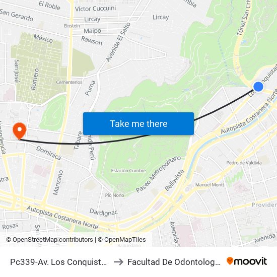 Pc339-Av. Los Conquistadores / Esq. Avenida El Cerro to Facultad De Odontología De La Universidad De Chile map