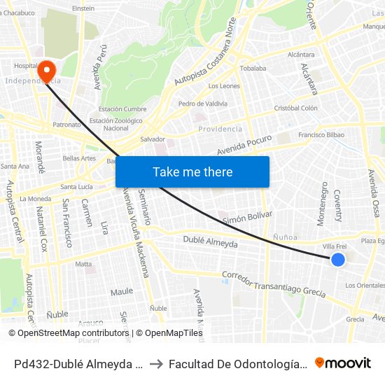 Pd432-Dublé Almeyda / Esq. Ramón Cruz Montt to Facultad De Odontología De La Universidad De Chile map