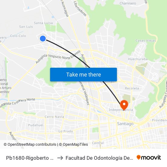 Pb1680-Rigoberto Jara / Esq. Egipto to Facultad De Odontología De La Universidad De Chile map